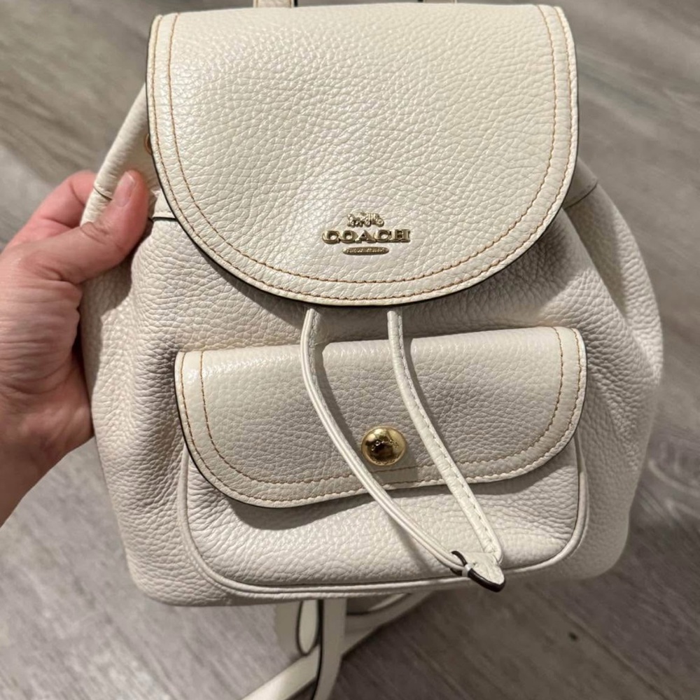 Coach Cream Pebbled Leather Mini Backpack with Gold Hardware